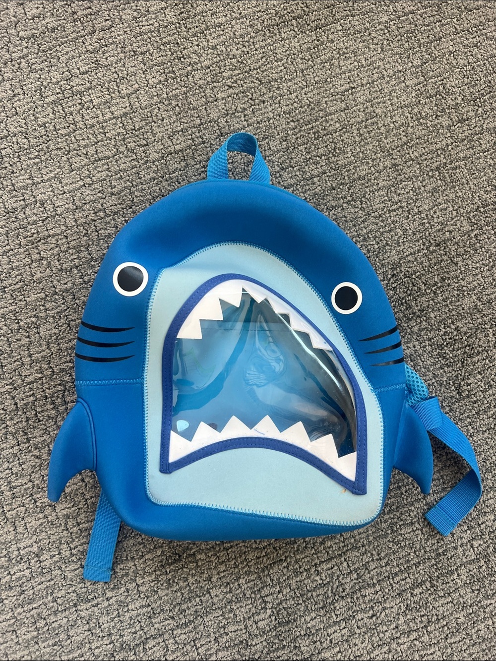 Kids Shark Backpack - Bright Blue Shark Face